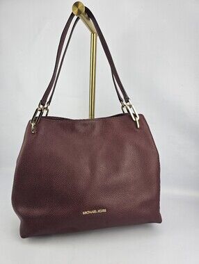 Michael Kors Raven Large Multi Compartment Pebbled Leather Shoulder Bag Burgandy